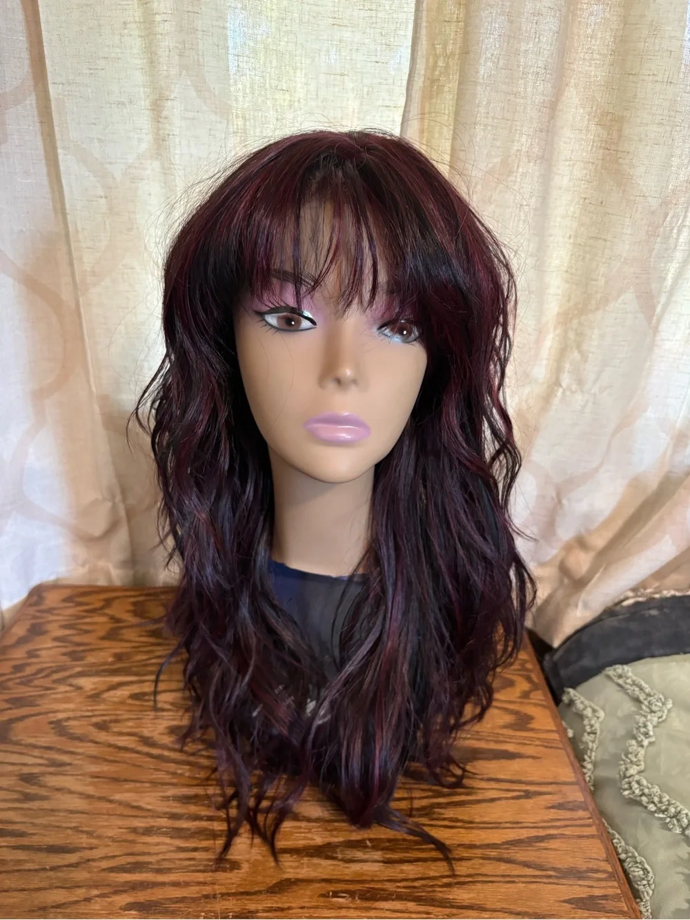 Soma Long Layered Wig with Burgundy Highlights